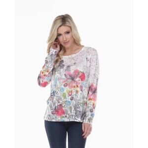 "Garden Walk" Floral Print 3/4 Sleeve Knit Shirt